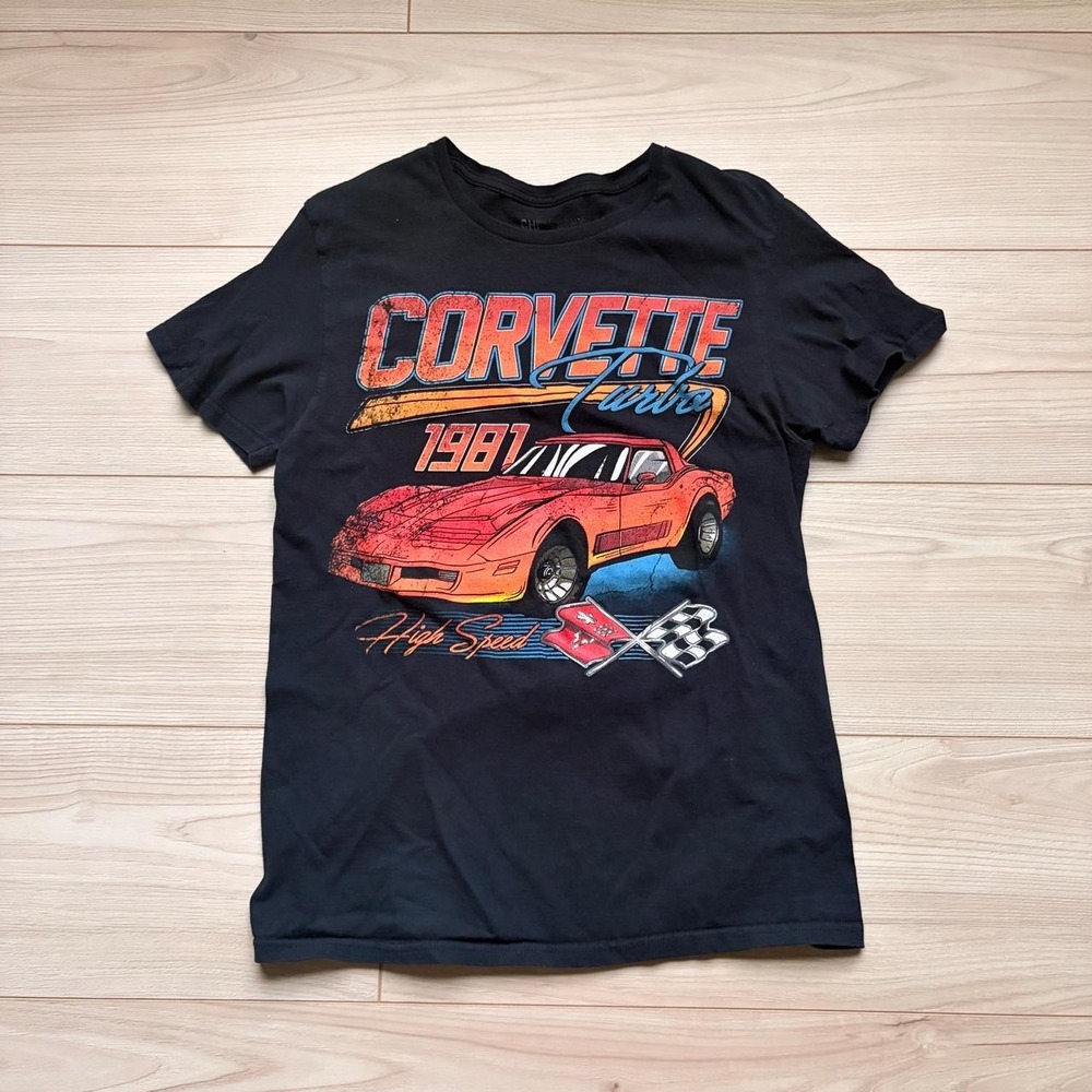 Corvette Turbo 1981‎ Race Car Graphic T-Shirt Mens Small Black Short Sleeve Tee